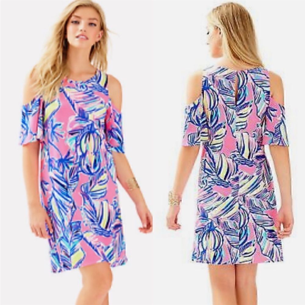 Lilly Pulitzer Somerset Cold Shoulder Tiki Dress in Tiki Pink Cabana - Picture 2 of 7